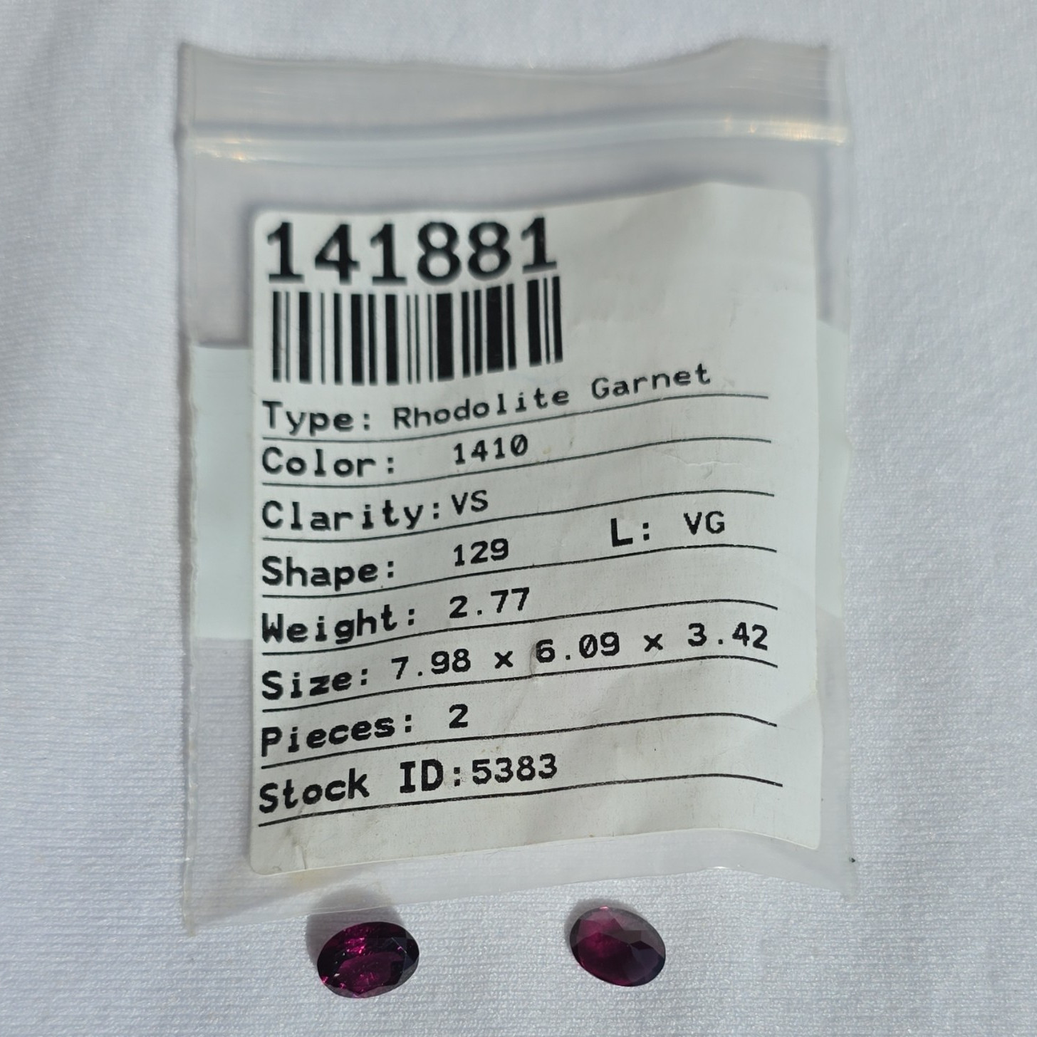 Rhodolite Garnet Oval Cut Purple VS 2pc 7.98×6.09×3.42mm Very Good