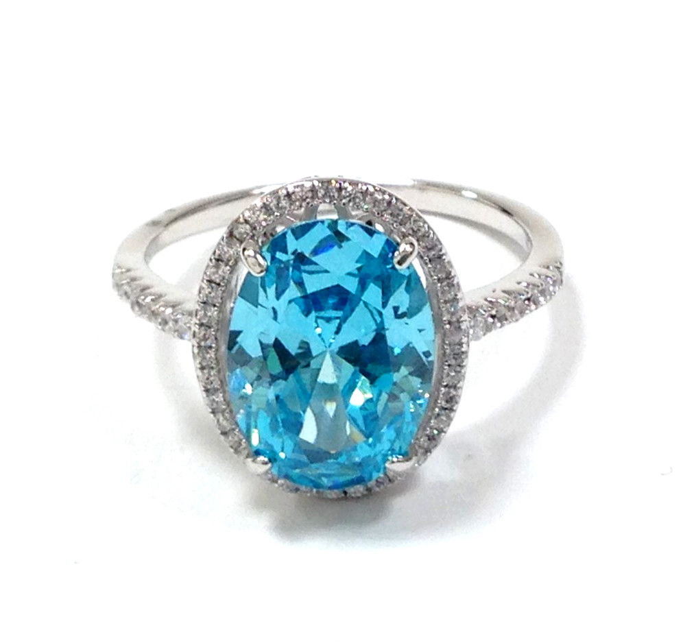 FZN Fuzion Creations 925 Sterling Silver Oval Blue Stone Ring Sz 10.75 Jewelry