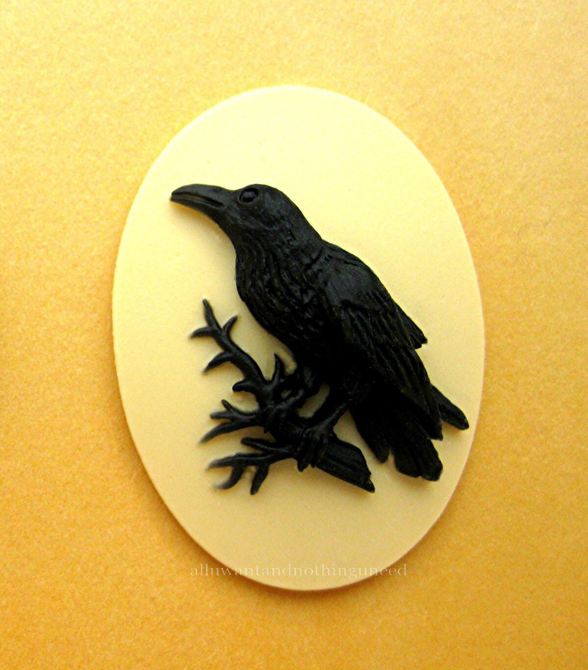 8 Multi Color BLACK BIRD CROW RAVEN on Branch 40mm x 30mm GOTH EMO CAMEOS Lot