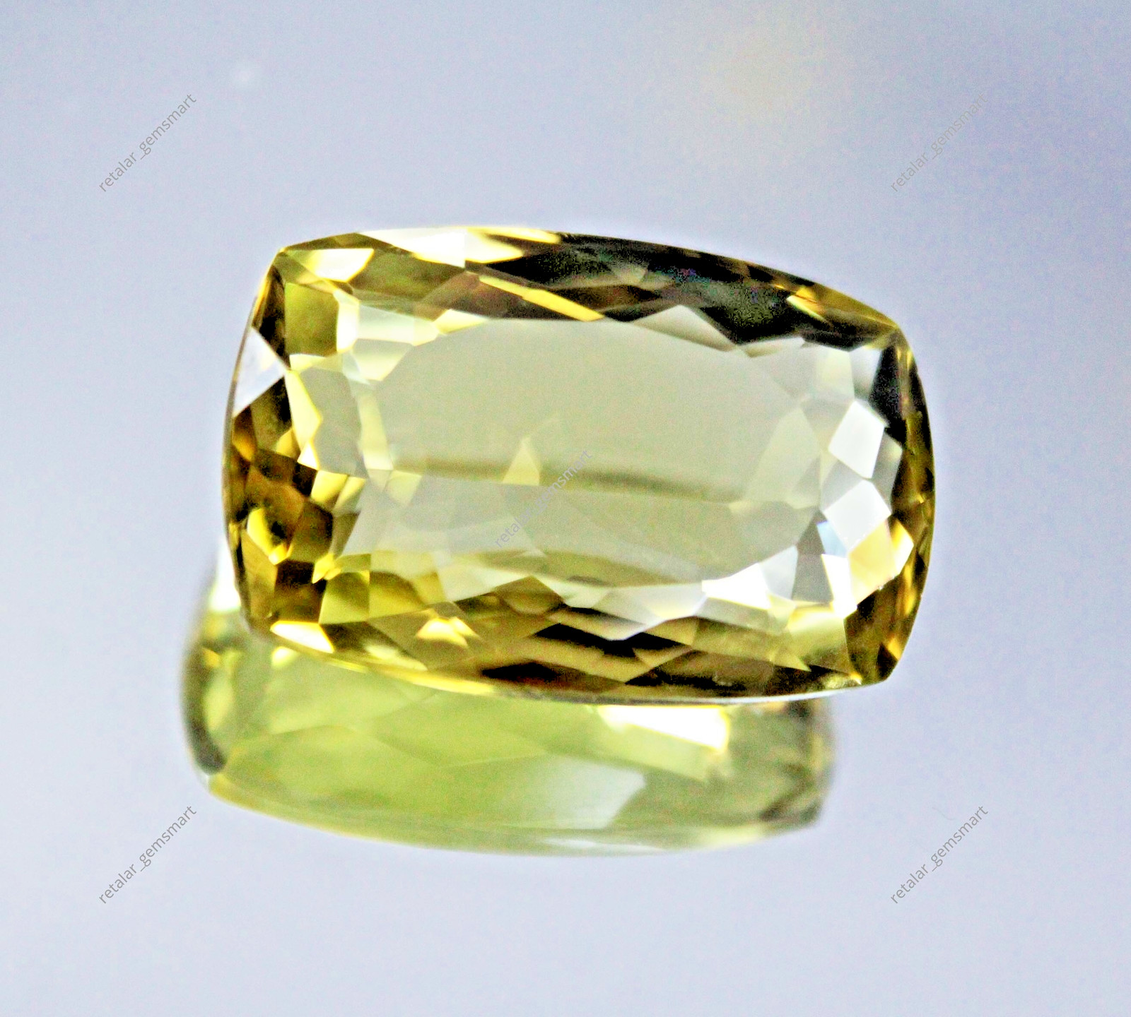 22.65 Ct NATURAL Certified Gold Lemon Quartz Cushion Checker Cut Loose Gemstone