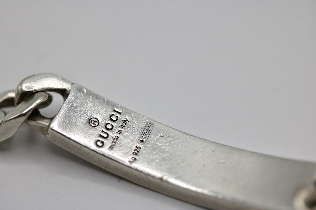 Authentic 925 Sterling Silver Men’s Gucci Ghost Bar ID Curb Link Bracelet