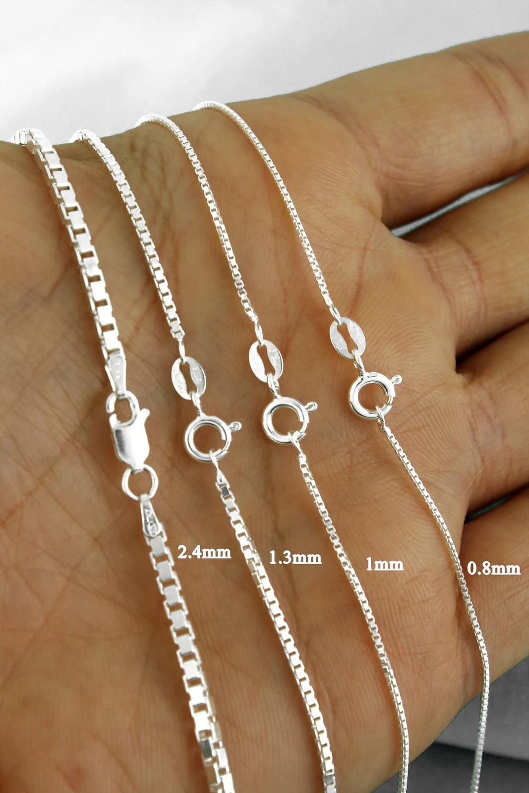 Italian Solid Sterling Silver Box Chain Necklace 925 Men Women