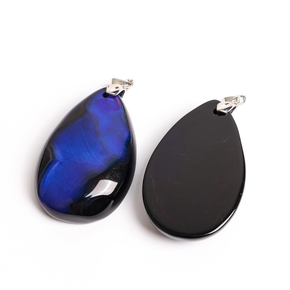 Natural Purple blue Teardrop Agate Top Drilled Gemstone Pendant 48X30X9MM
