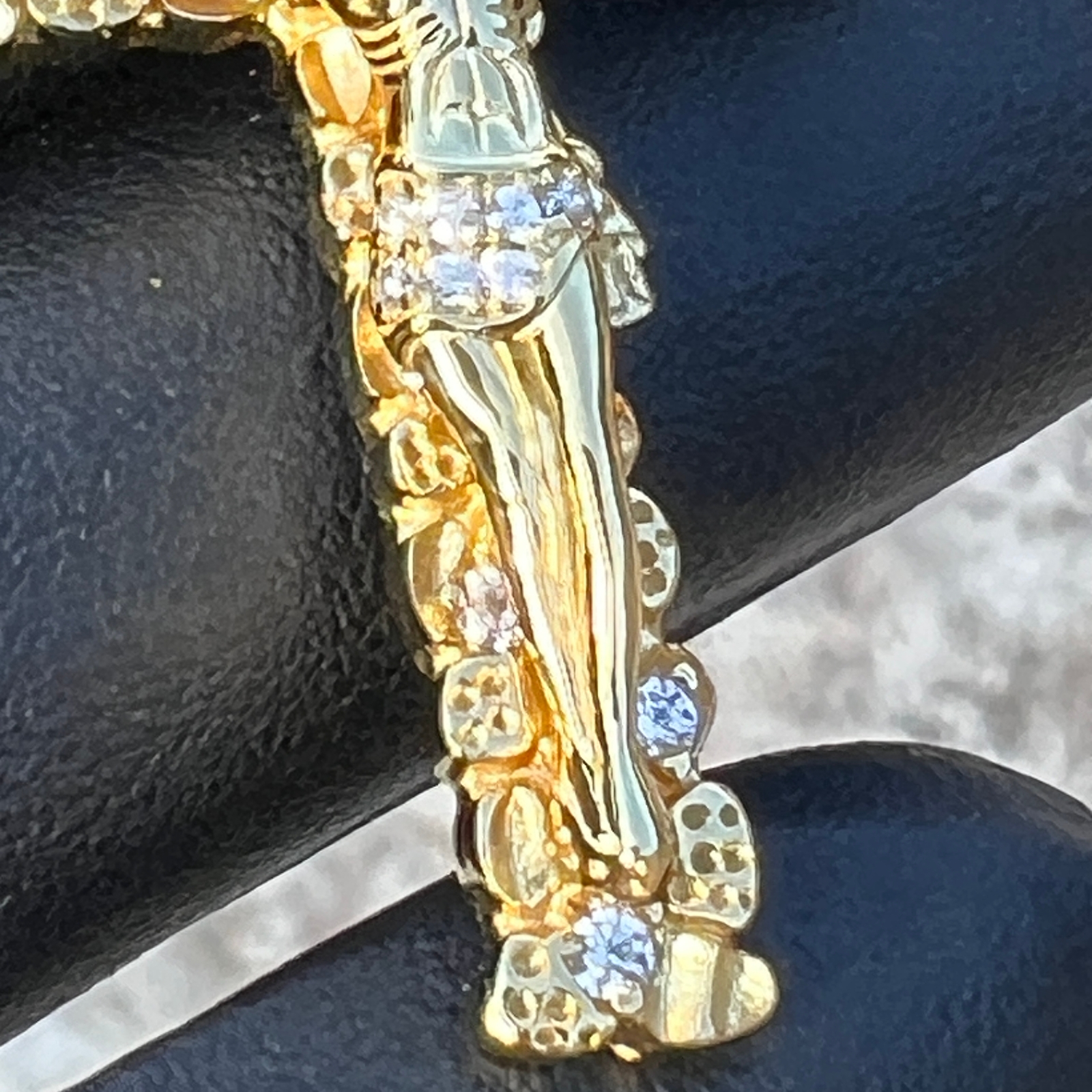14K Gold Plated 925 Sterling Silver Nugget Jesus Crucifix Cross CZ Iced Pendant