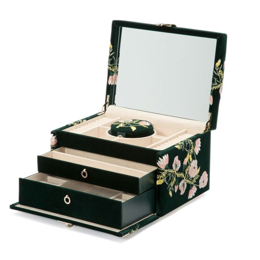 Zoe Medium Jewelry Box- Forest Green