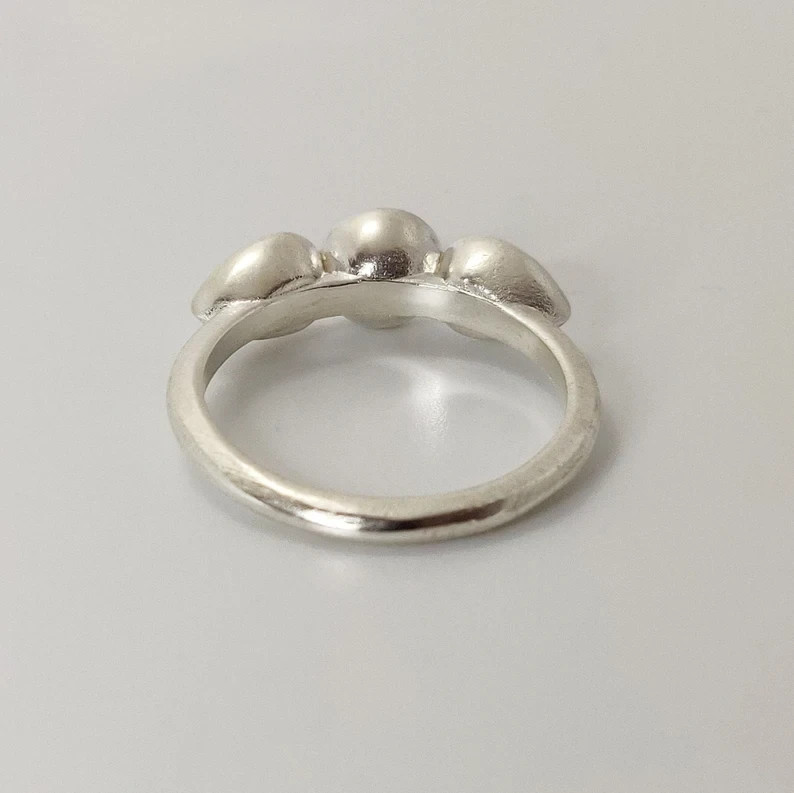 925 Sterling Silver 3-Stone Cup Bezel Ring Round & Pear Gem Stacking Ring