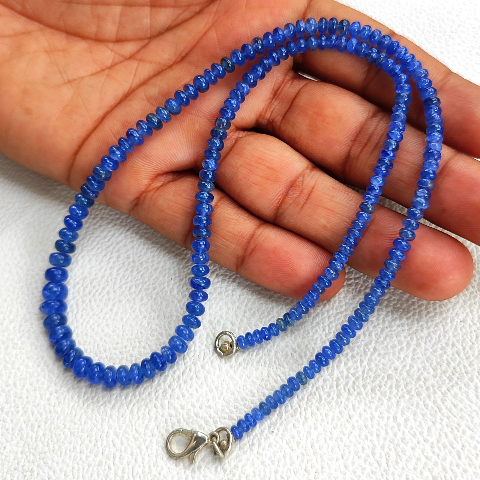 Natural Myanmar Sapphire 3-6.5mm Smooth Rondelle Beads 18″ Gemstone Necklace