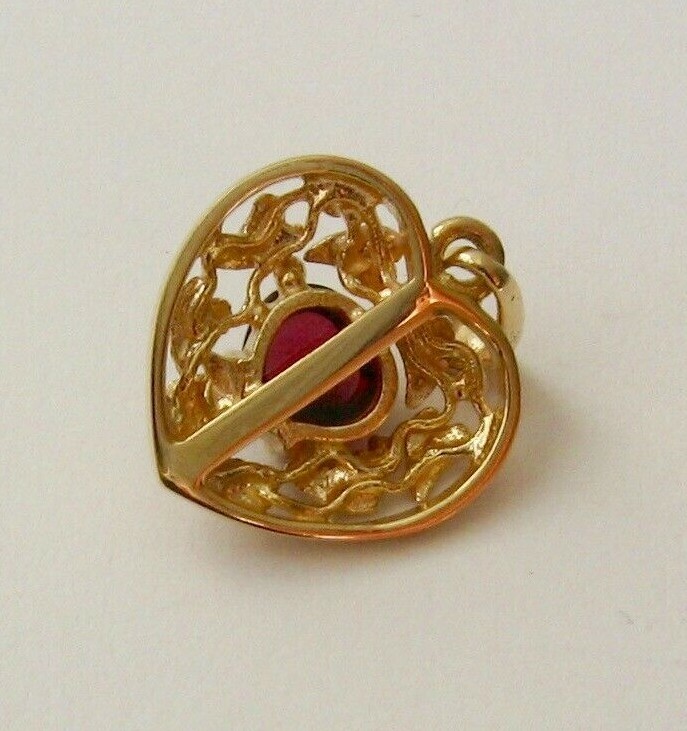 GENUINE SOLID 9K 9ct YELLOW GOLD LOVE HEART CABOCHON GARNET PENDANT GIFT
