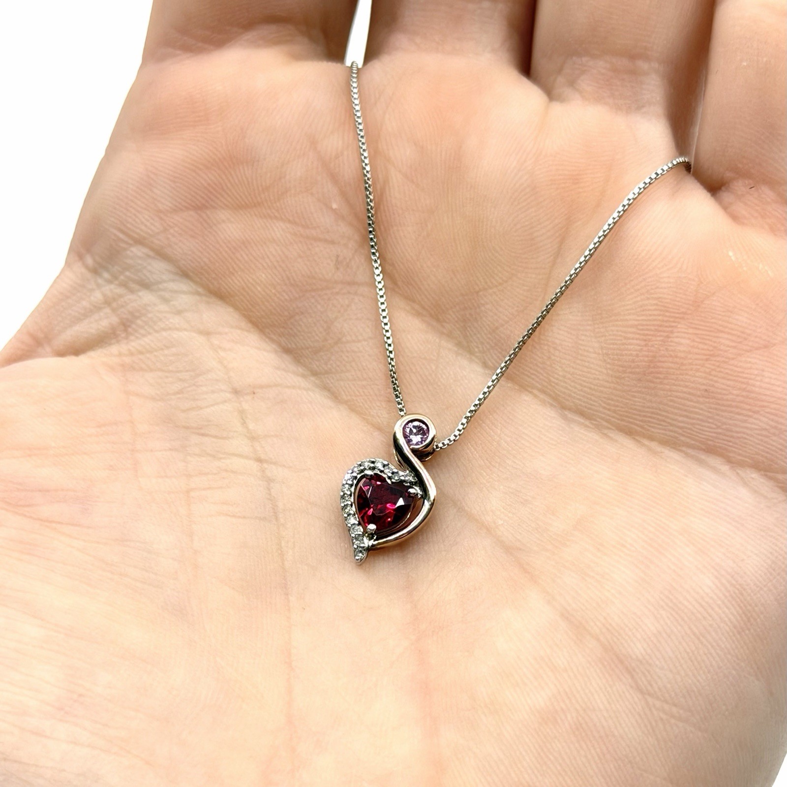 Kay Jewelers Sterling Silver 10K Gold Heart Diamond Lab Created Ruby Necklace