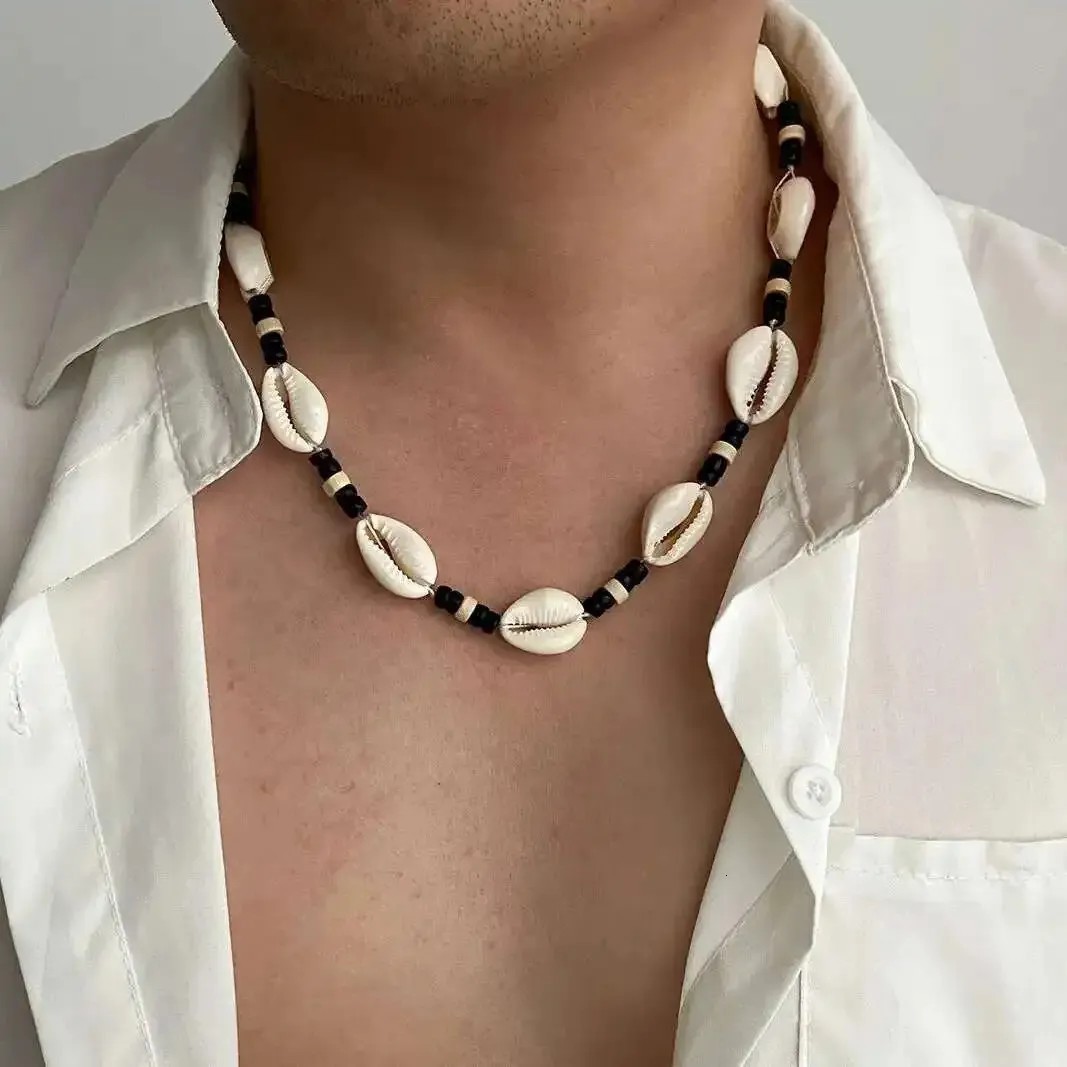 Boho Shell Choker Necklace Mens Surfer Beach Necklace Coastal Hawaiian Jewelry