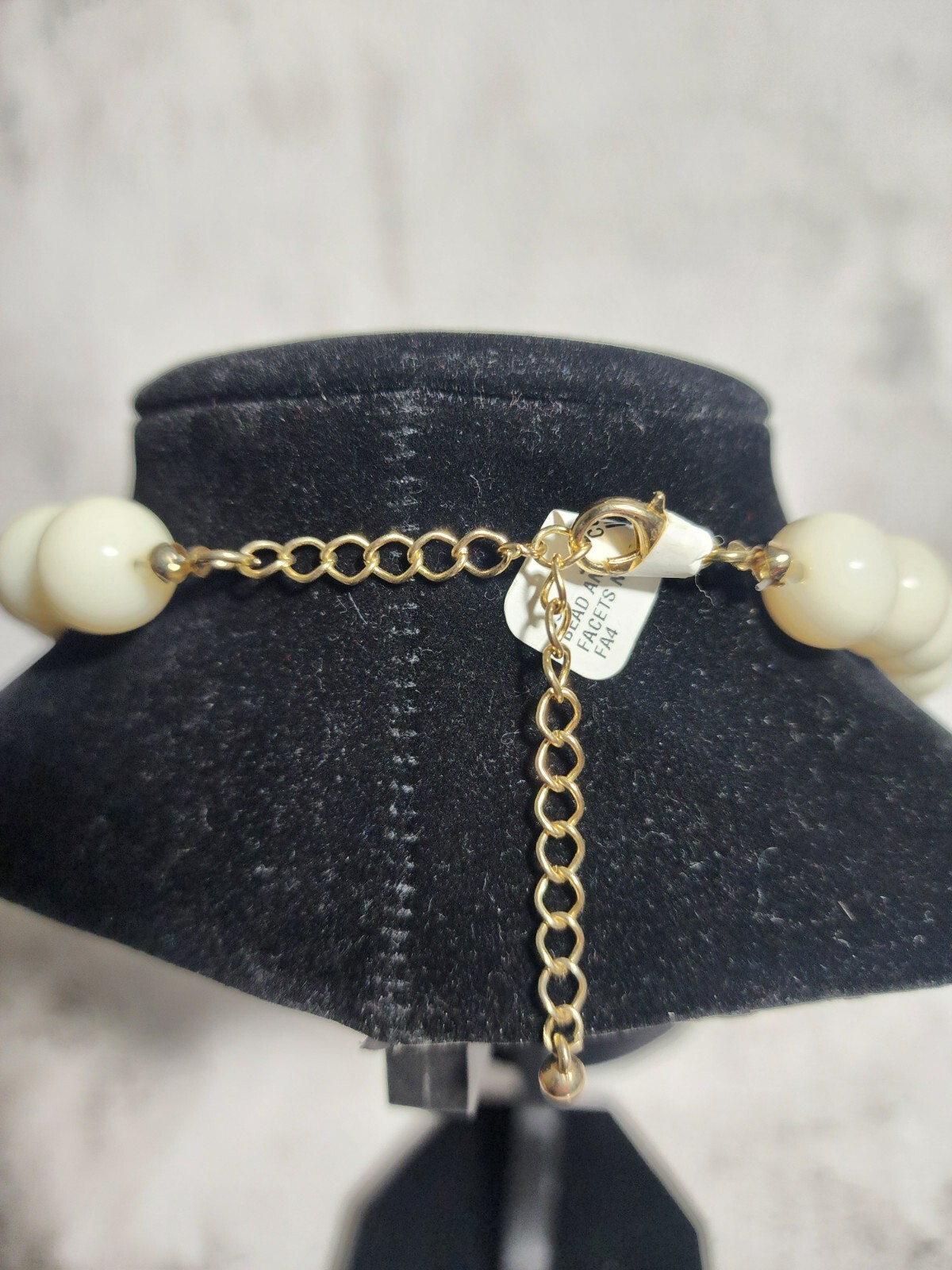 Necklace with Beige White Beaded and Rhinestone Fashion Boho Style