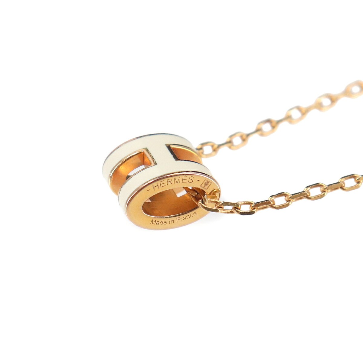 HERMES Mini Pop H Chain Necklace White Gold Accessory 90331196