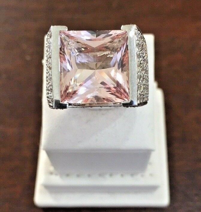 Estate Fine large peach colored Morganite in a gorgeous diamond setting