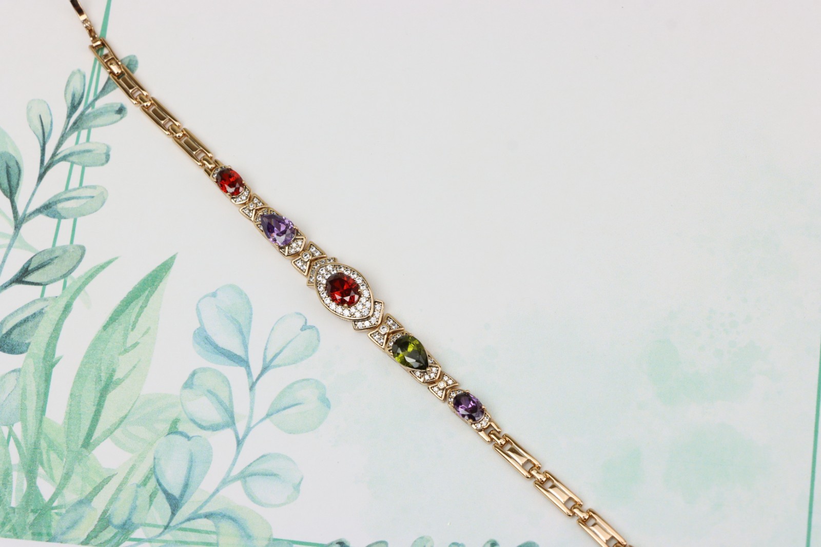 Rose Gold Bracelet with Multicolor Stones & Diamond Halo Accents, XPBL0670