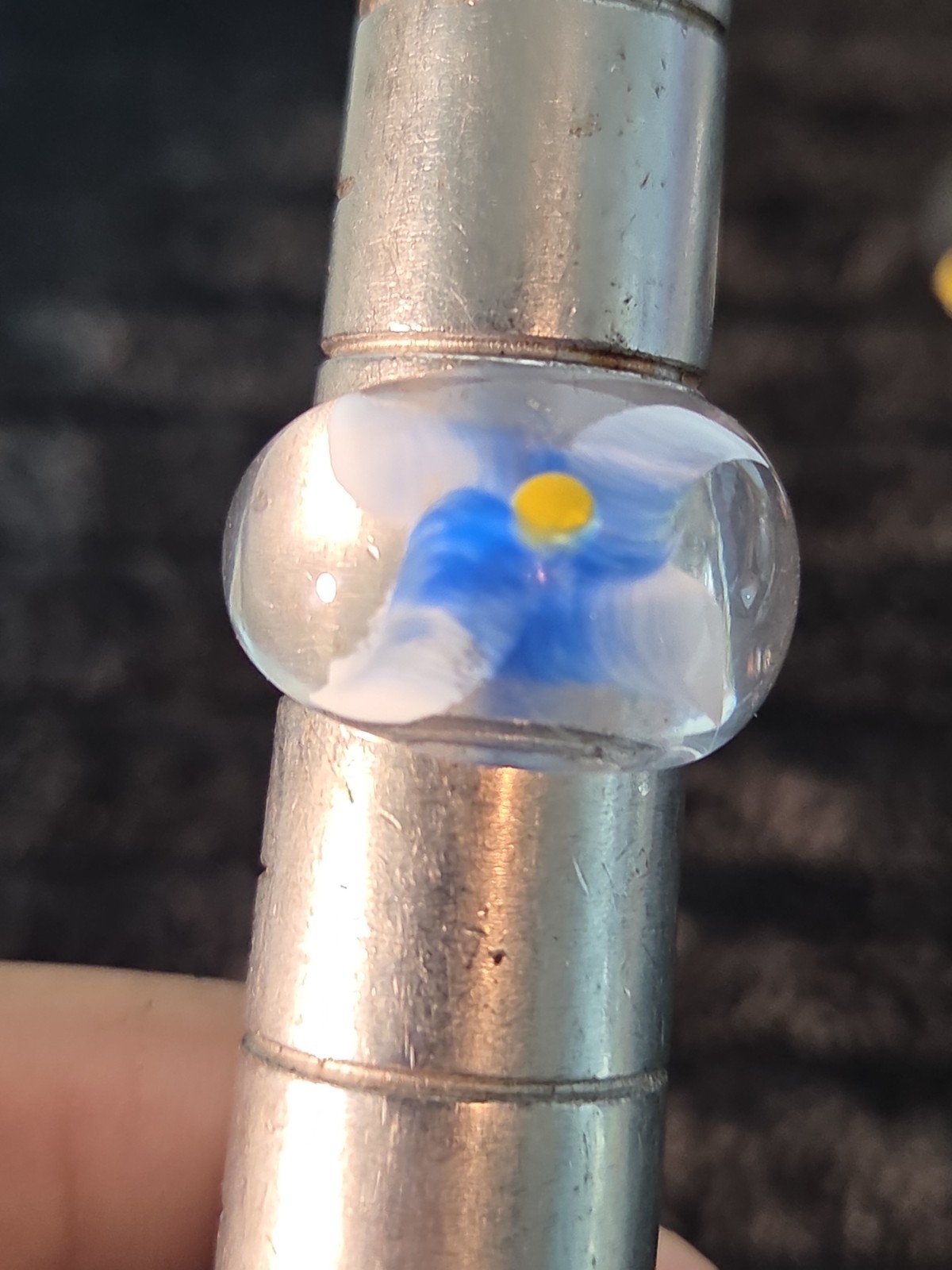 5 Plastic Resin Rings Multicolor Flower Ring Clear Band Handmade Painted Size 9
