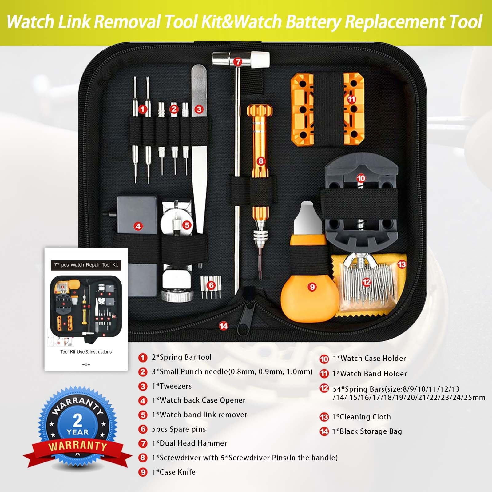 GLDCAPA Watch Battery Replacement Tool, Repair Kit, Link Black