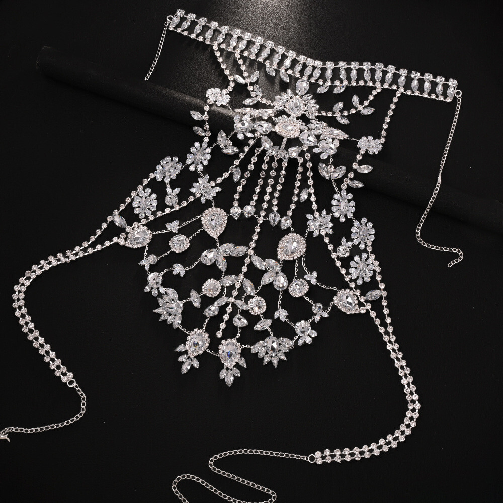 Hot Women Chest Rhinestone Necklace Vest Floral Droplet Luxury Body Chain Party