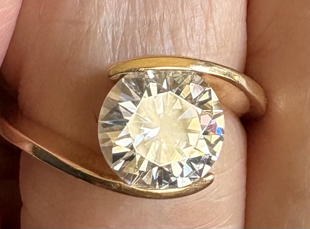 Forever ONE 3ct D-E-F Round Cut Moissanite 14k YG Solitaire Engagement Ring Sz 8