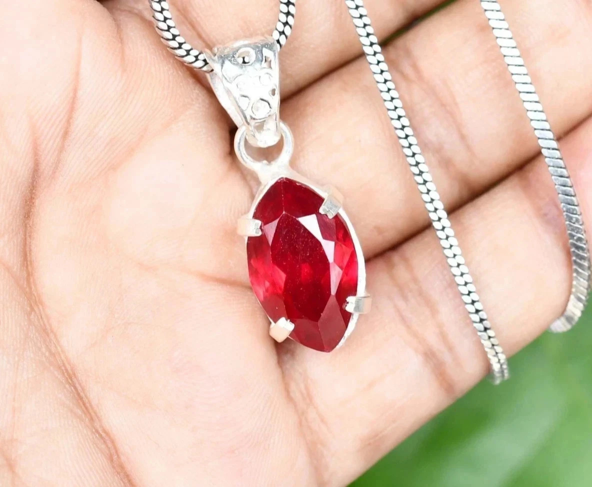 Natural Certified 25.20Ct Red Ruby Gemstone Pendant In Solid 925 Sterling Silver