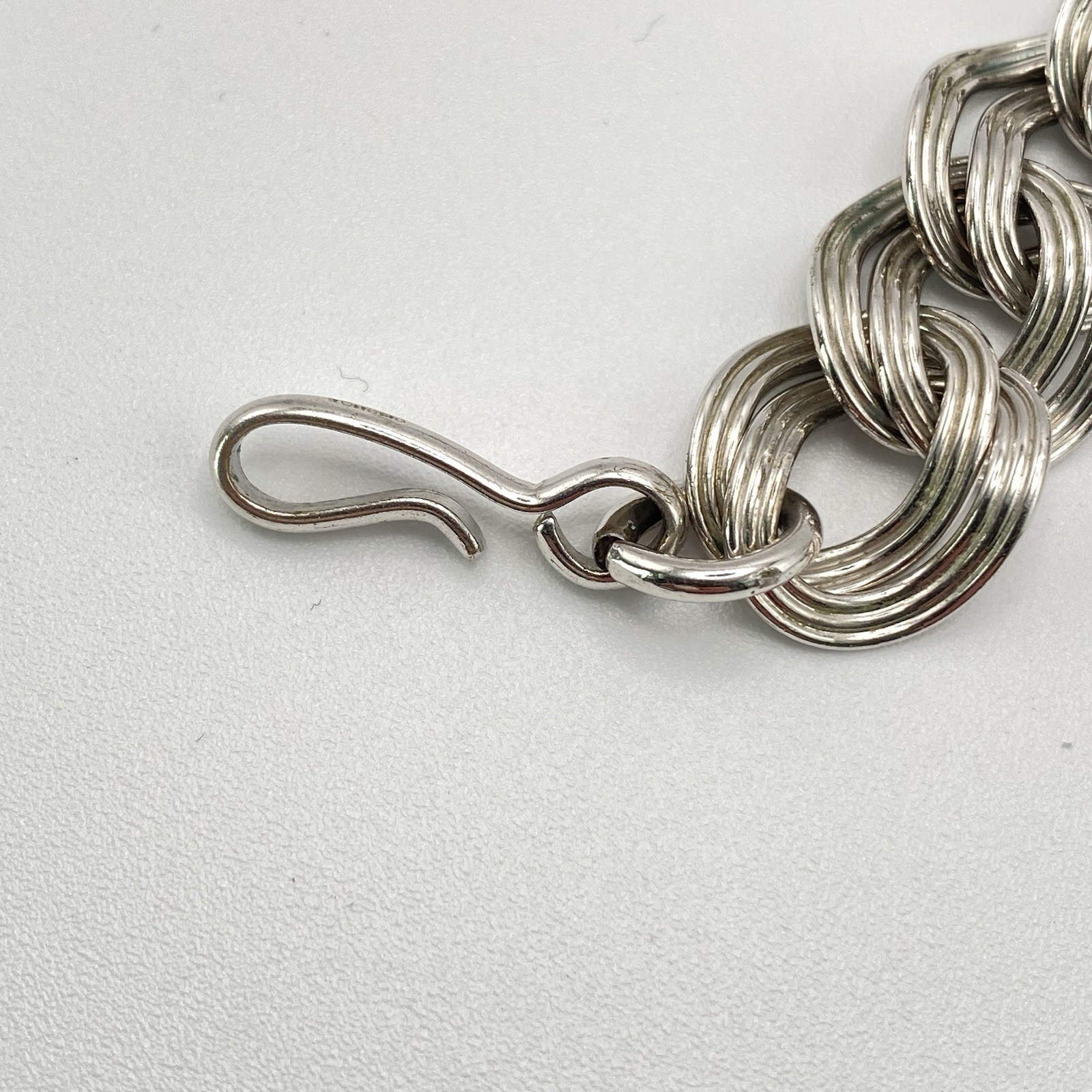 Monet Double Curb Link Necklace Silver Tone Vintage Hook Closure 1980s 20”
