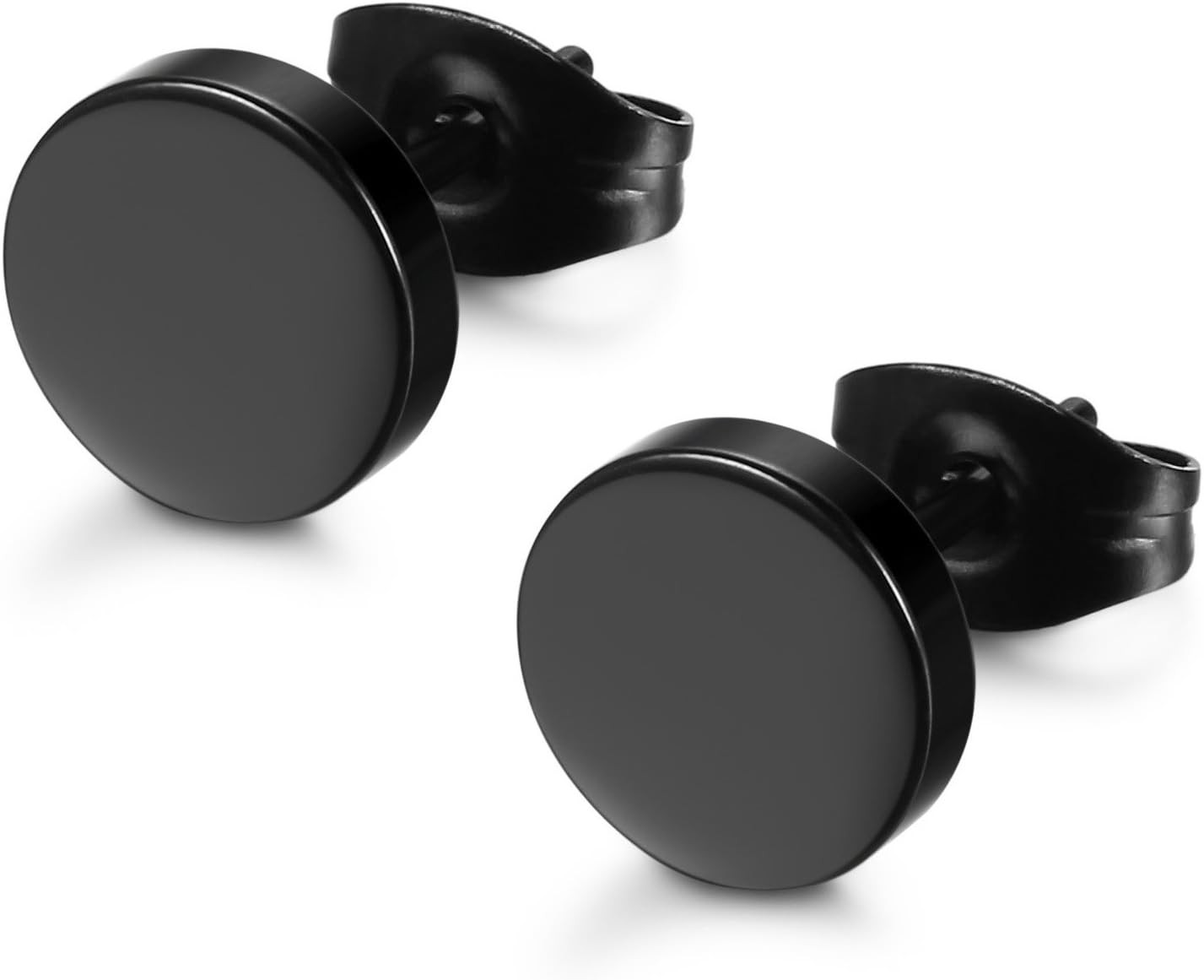 316L Surgical Steel Hypoallergenic Black Stud Earrings for Men Women, round Wate