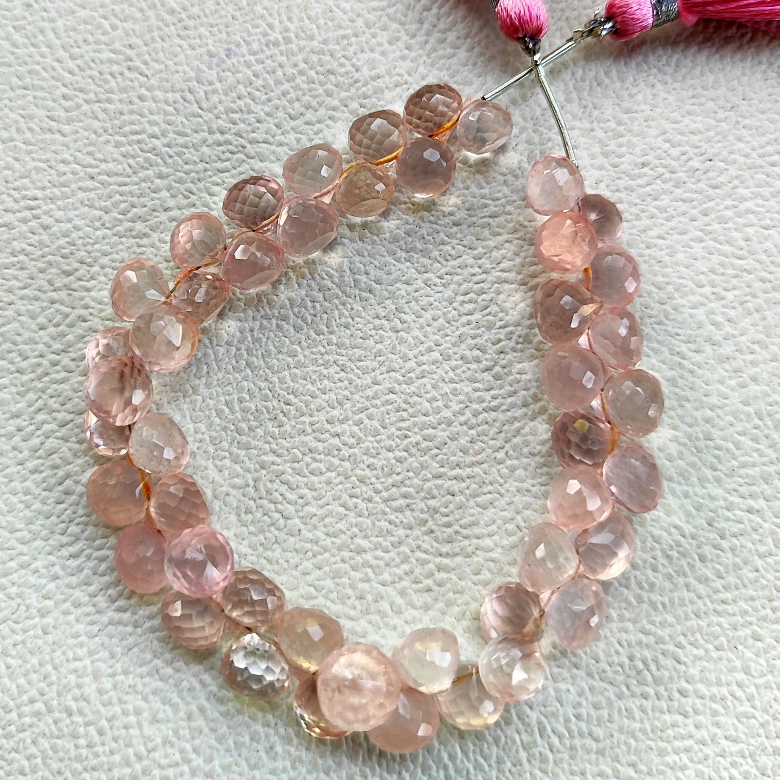 Natural Rose Quartz 7mm Faceted Onion Shape Beads 7″ Strand India Gemstones