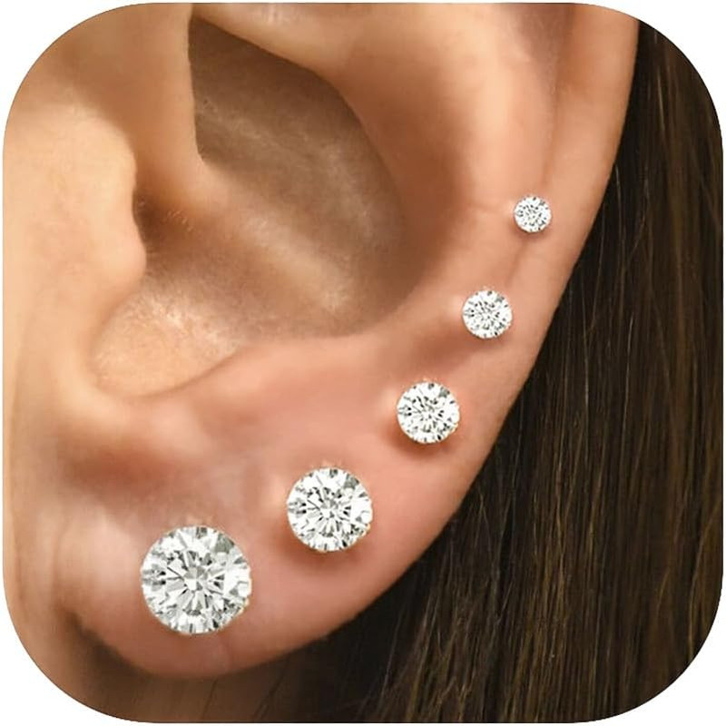 10 Pairs Small Stud Earrings for Women Hypoallergenic Multiple Piercings | Clear