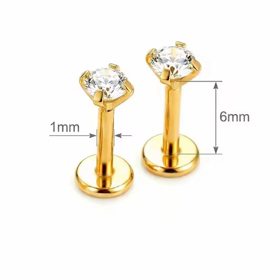 CZ Gem Stud Gold Or Silver – Push Pin – Surgical Steel – Lobe Helix Tragus Conch