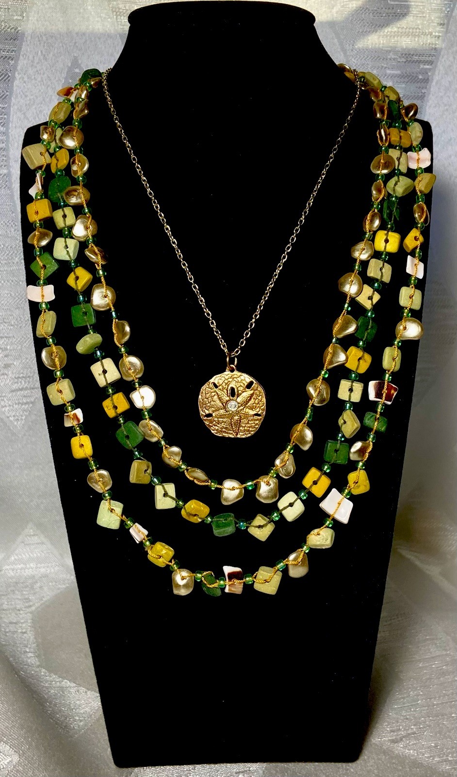 Boho Beach Necklace Lot Sand Dollar Pendant Multi Strand Layered Beaded Necklace