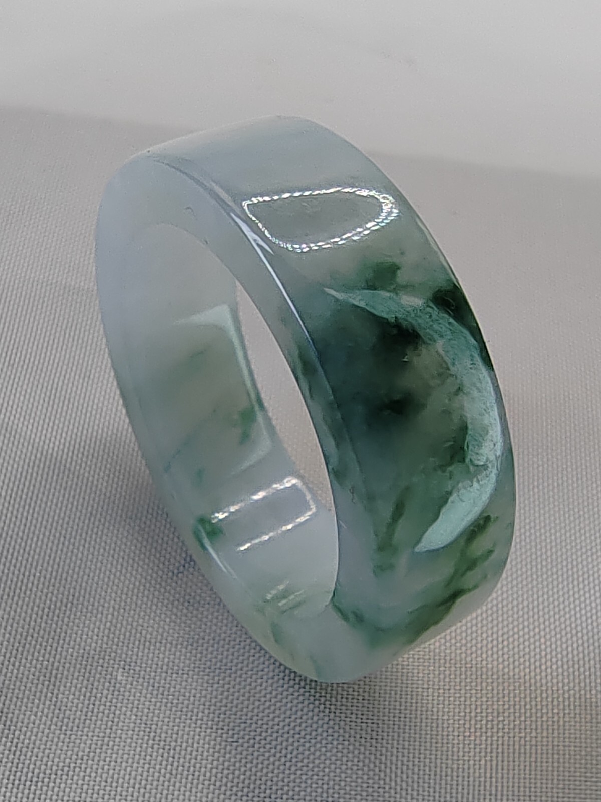 Ice Bluish Green Natural Jadeite Jade Band Ring # US SIZE 13.5 # 22.60mm