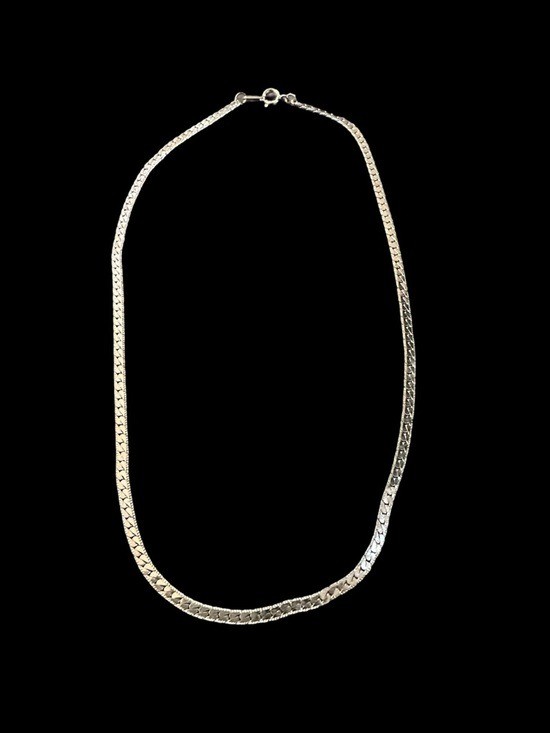 Vintage Necklace Silver Tone Snake Chain Spring C Clasp 15.5 Inch Womens Jewelry