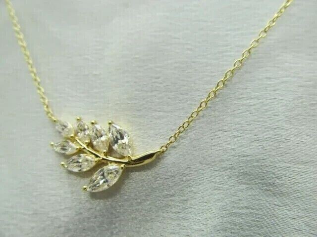 2 Ct Marquise Cut Simulated Diamond Leaf Pendant Necklace 14k Yellow Gold Plated