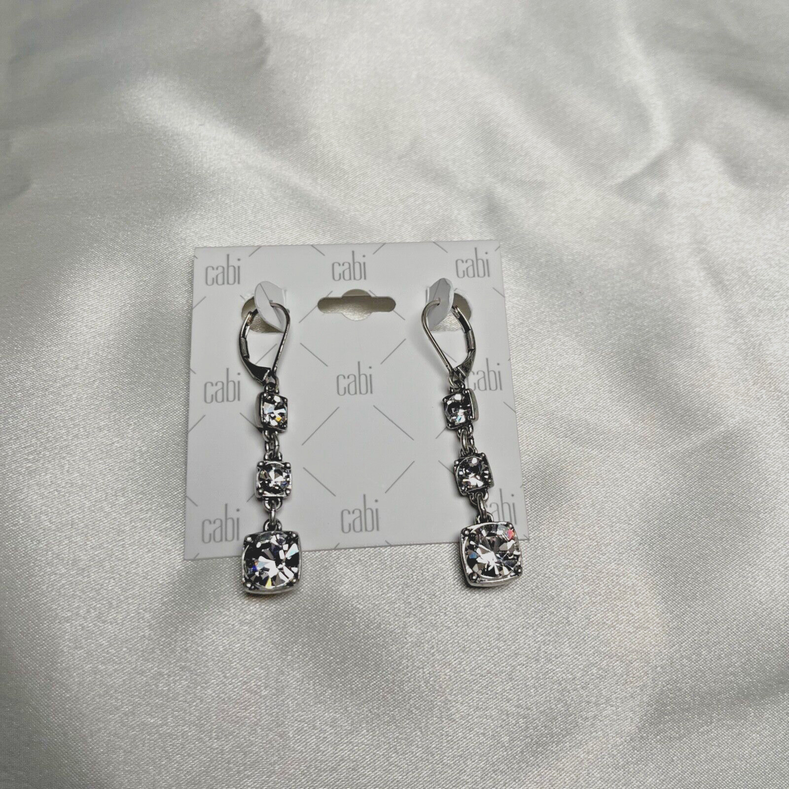 CABI Silver Dazzle Earrings NWT NIP MSRP $54 2″ Length Rhinestones Style #2228