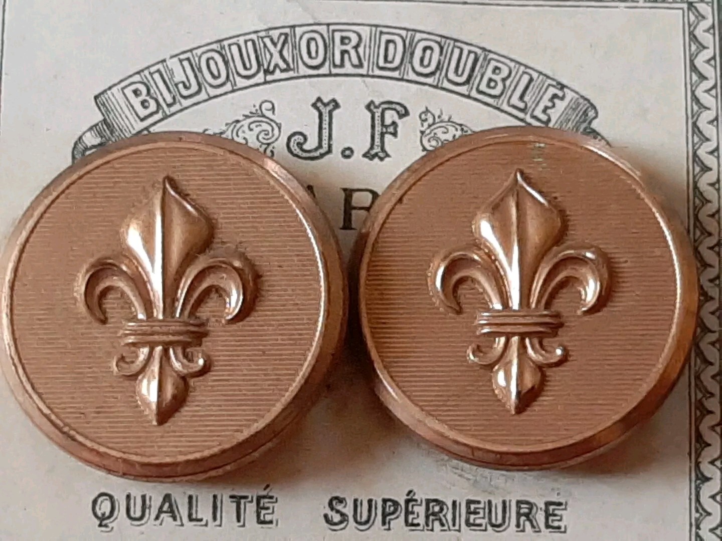 Antique Art Nouveau France Cufflinks On Card Original Presentation Gold Double