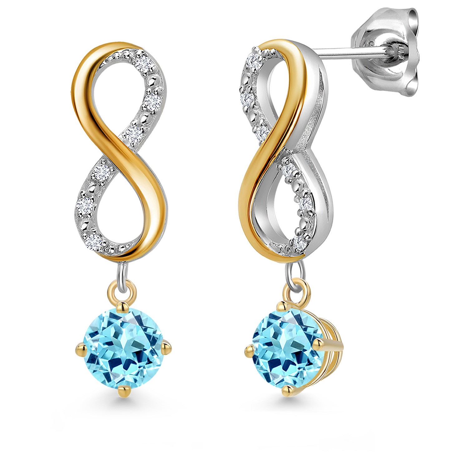 925 Silver and 10K Yellow Gold Blue Apatite and Lab Grown Diamond Dangle