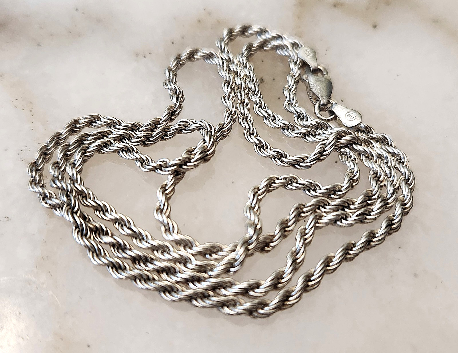 3MM ITALY .925 STERLING SILVER 24″ ROPE TWIST NECKLACE CHAIN 12.7g GRAMS VINTAGE