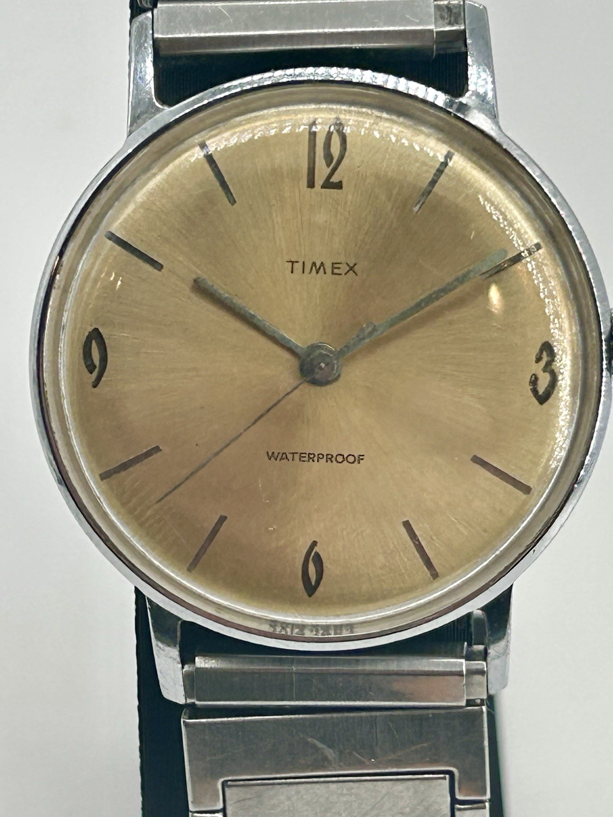 1963 Timex Vintage Mechanical Hand Wind 33mm Gold Sunburst Dial Runs Speidel USA