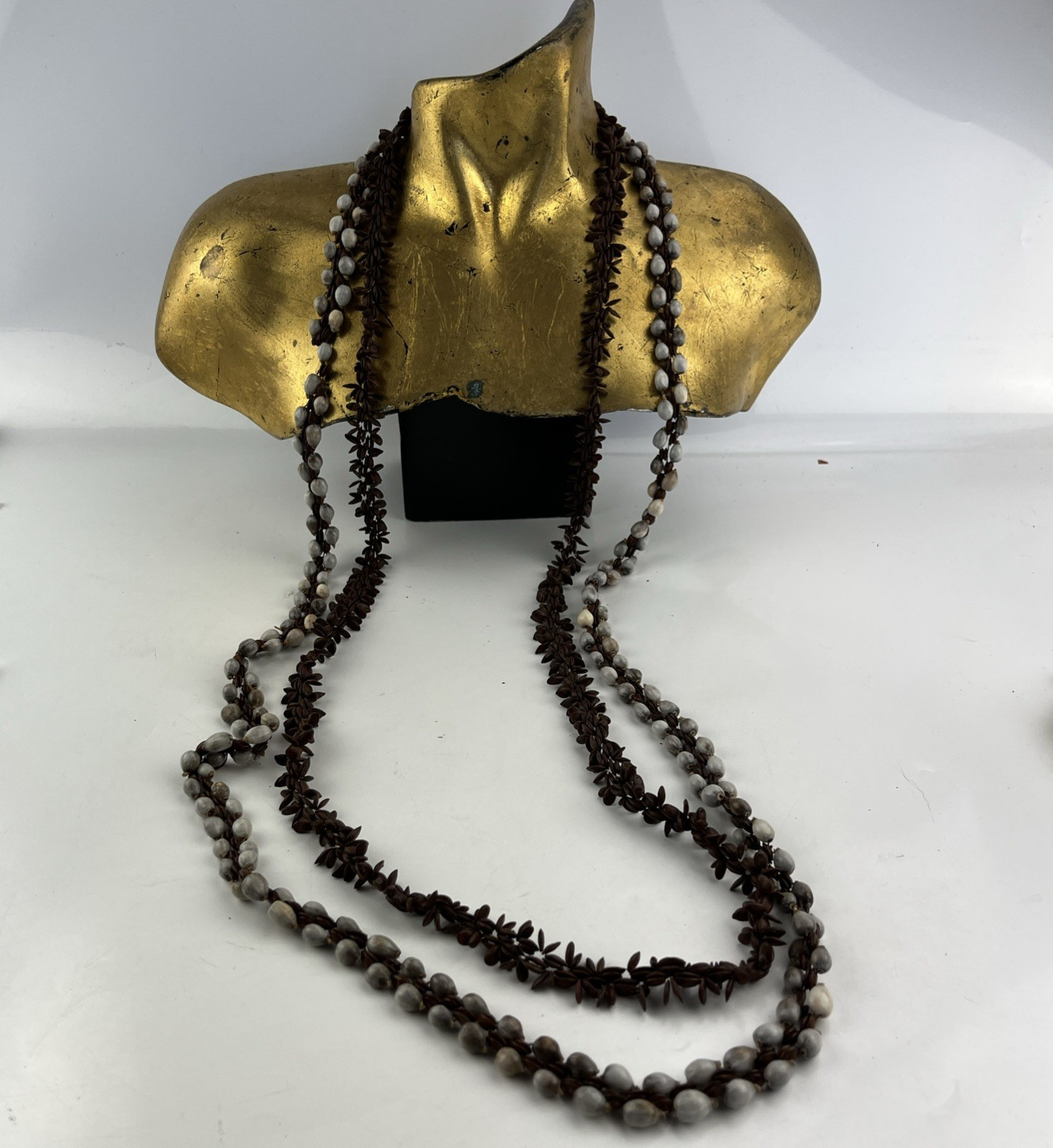 Lot of 2 Necklaces Job’s Tears Gray seeds & Koa Seed Brown Vintage Hawaii Long