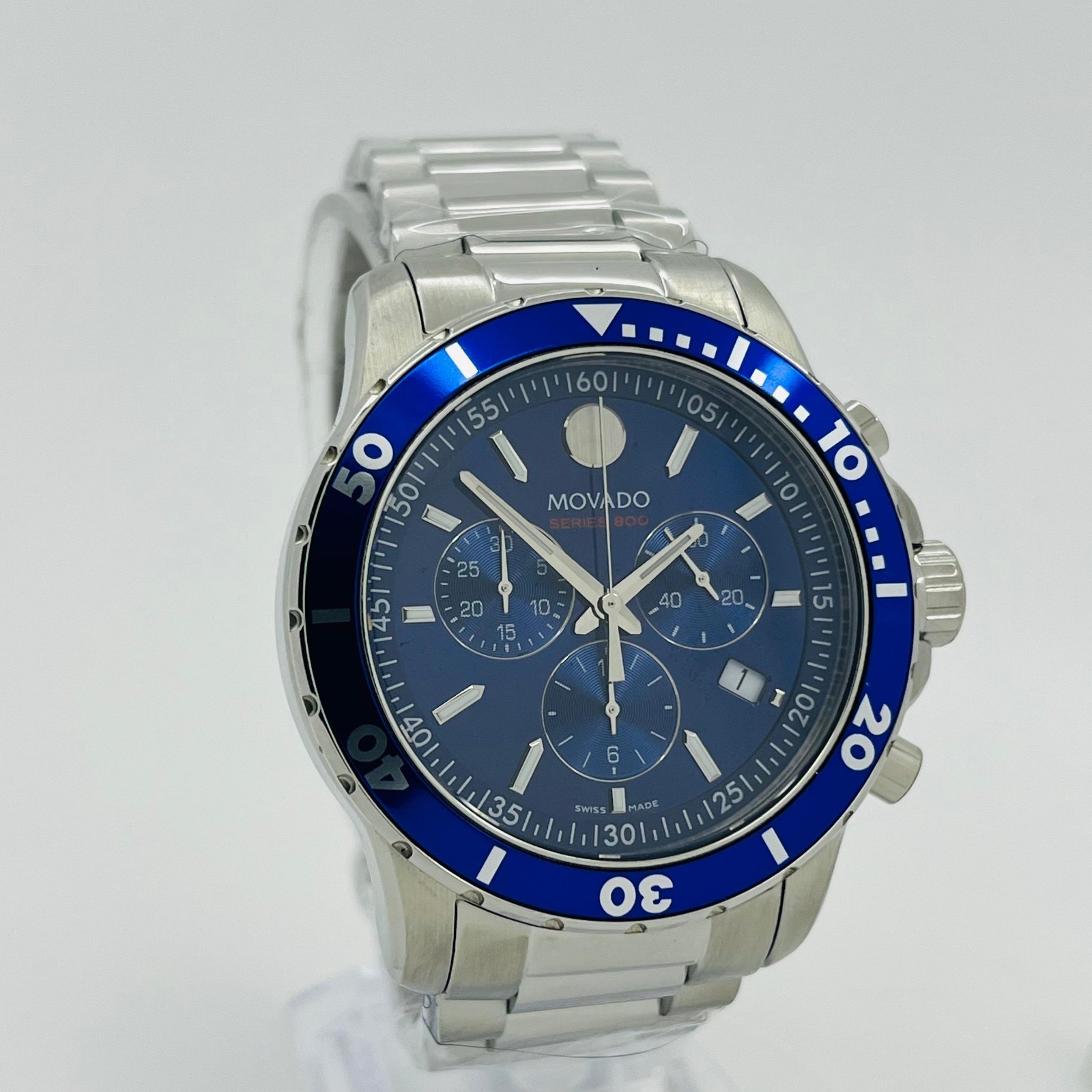 Movado Series 800 Chronograph Blue Dial Steel Bracelet Men’s Watch 2600141 New