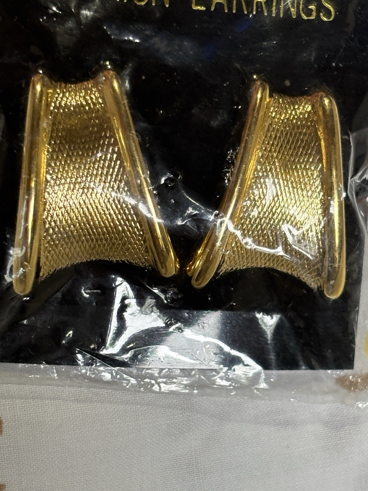 Vintage Gold Tone Textured Triangle Post Earrings NOS 80s Statement