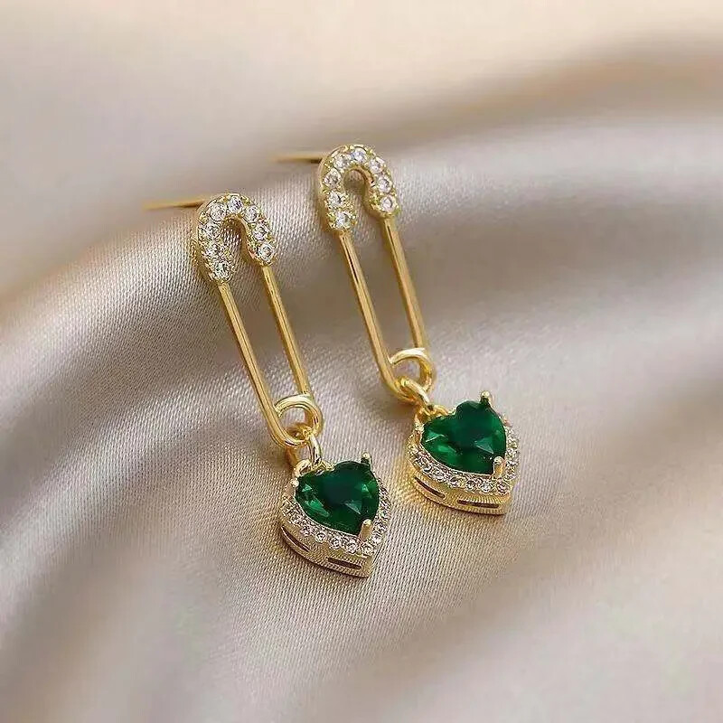 925 Silver Needle Elegant Zircon Green Crystal Love Personality Simple Fashion