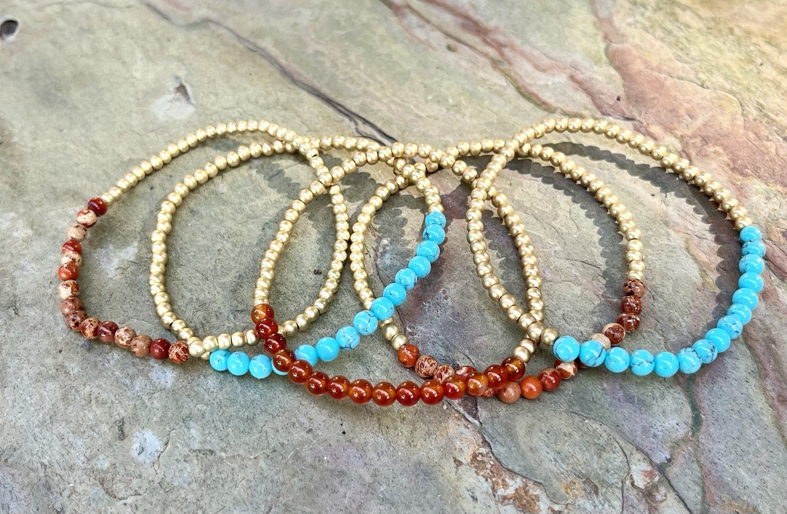 Barse NWT Blue Turquoise And Orange Jasper And Red Carnelian Bracelet Set