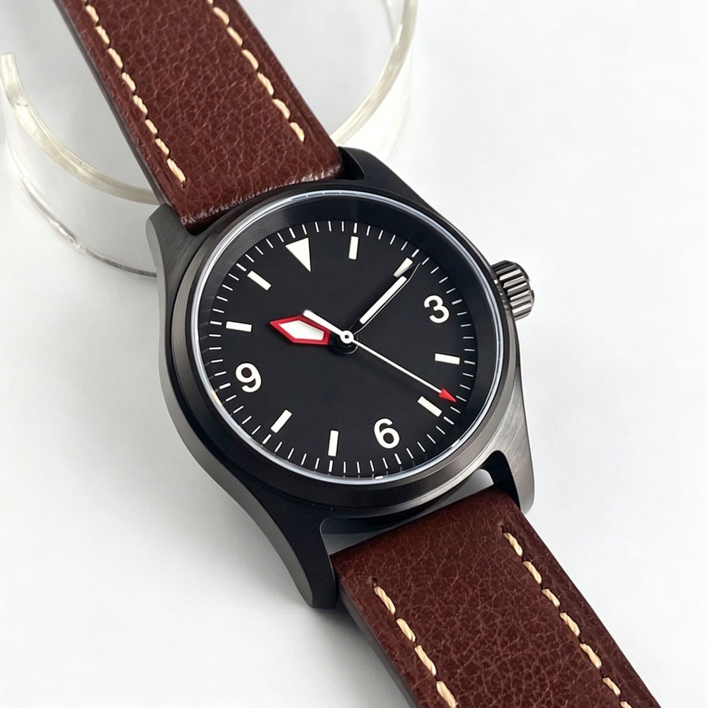 Tandorio 36mm Black PVD Automatic Pilot Men Watch For Miyota 8215 Sapphire Glass