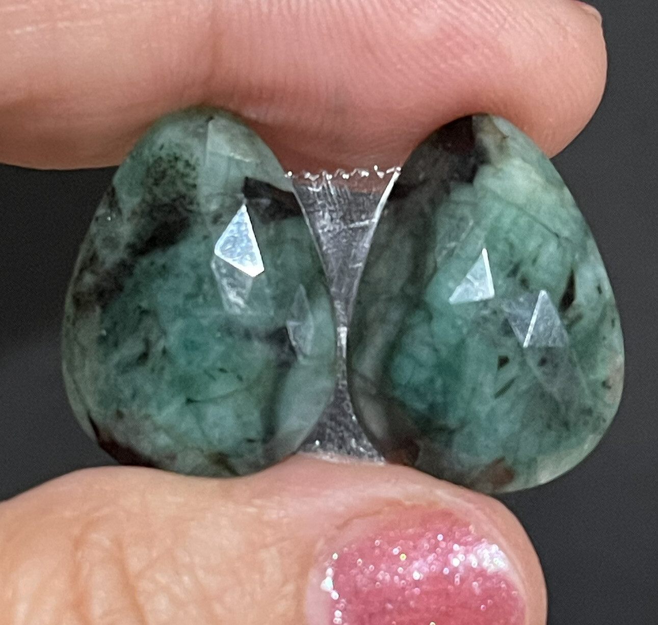 24.3ct 22×15.8×4.7mm Pair Green Emerald Rose Cut Flat Back Teardrop Cabochons