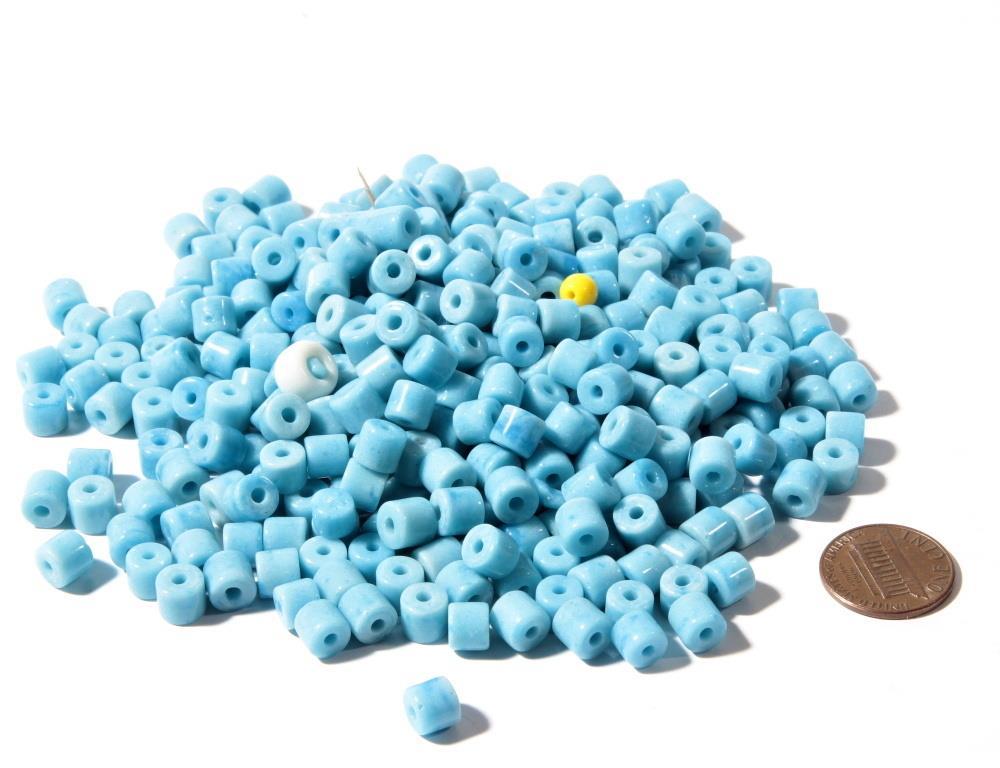 Lot (380) 6mm Vintage Czech turquoise fleck rondelle pipe sintered glass beads