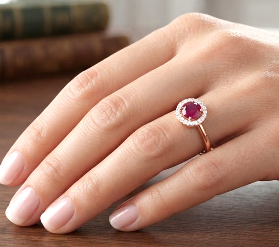 0.36ct Natural Diamond 14k BIS Hallmarked Rose Gold Ruby Wedding Cluster Ring