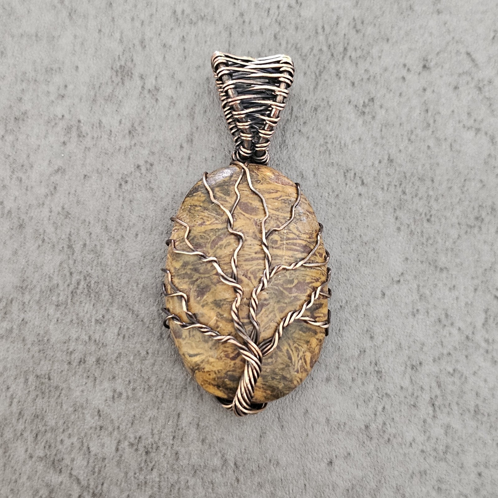 Handcrafted Tree of Life Pendant Mariam Jasper Gemstone Copper Wire Wrapped 2″