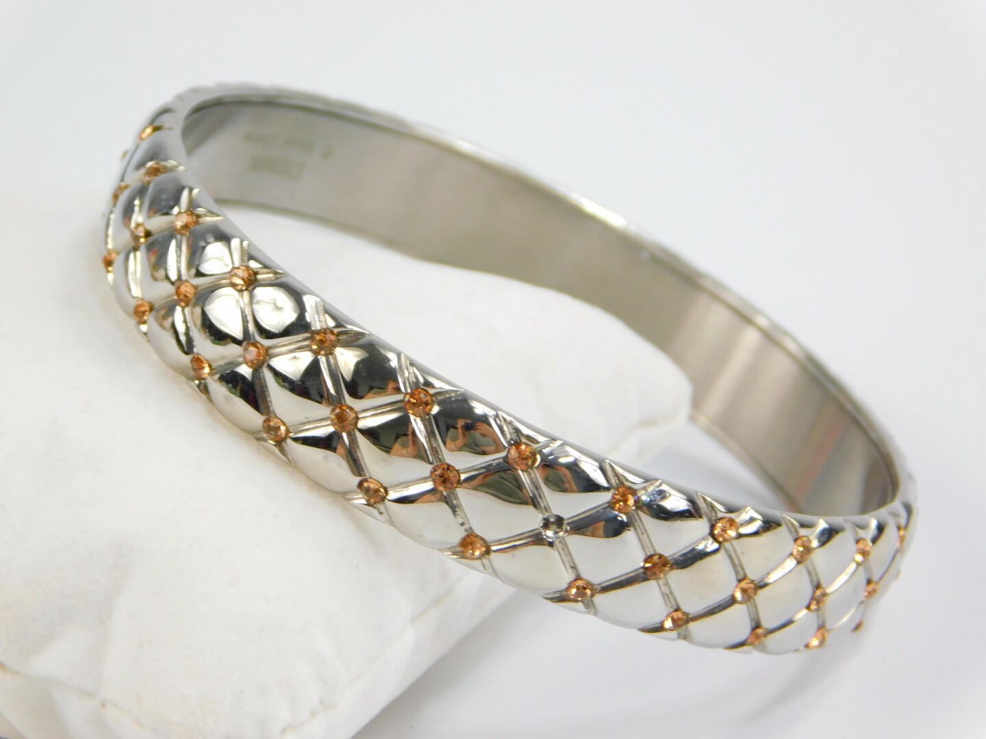 Designer Emma Skye DSMK Stainless Steel Rhinestone Cushion Bangle Bracelet