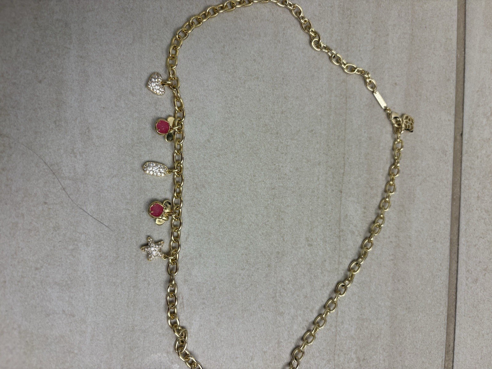 Kendra Scott Disney Mickey & Minnie Mouse Charm Necklace Pink White Gold Tone