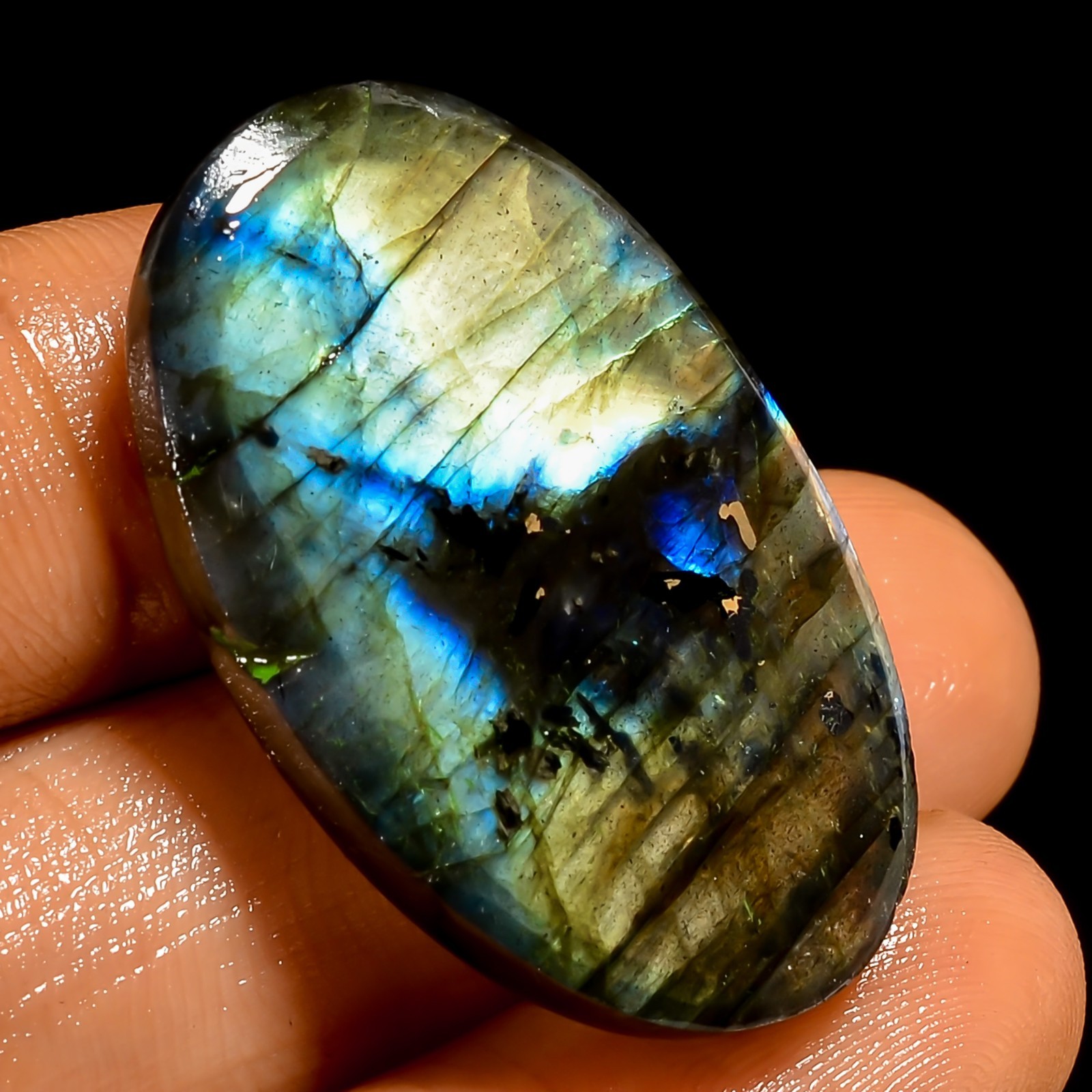 49 Ct Natural Labradorite Flashy Oval Shape Cabochon Loose Gemstone 32X20X8 mm